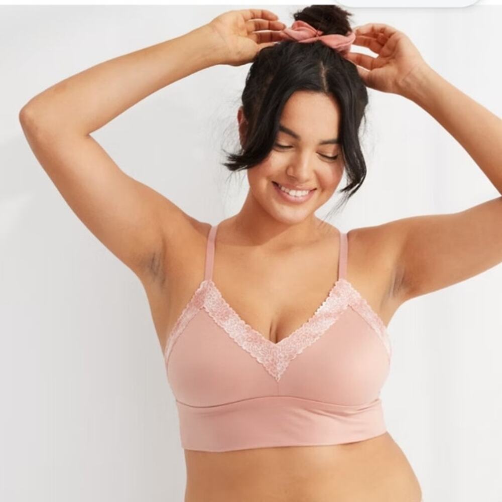 Aerie Sunnie Blossom Lace Trim Triangle Longline Bralette Beige XL
